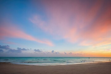 Fototapeta na wymiar Sunset In A beautiful beach. Calm Sea. 