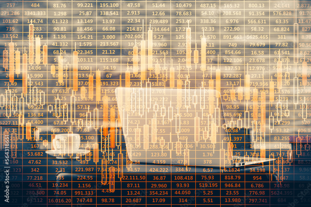 Aufkleber multi exposure of forex graph and work space with computer. concept of international online trading.