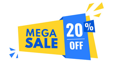 mega sale 20 percentage off discount, stripe, price balloon, yellow, blue