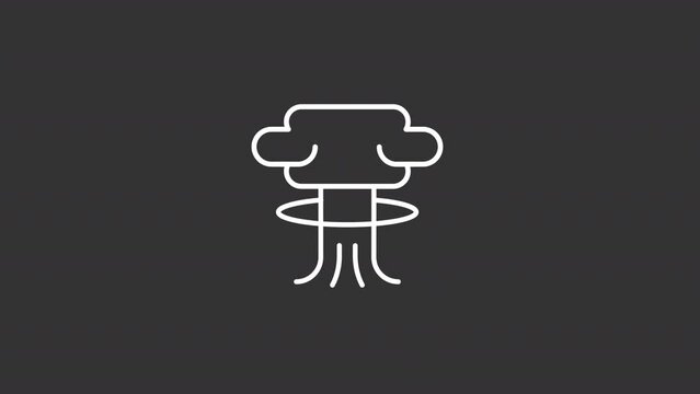 Animated atom bomb white line icon. Nuclear explosion. Radioactive mushroom cloud. Seamless loop HD video with alpha channel on transparent background. Motion graphic design for night mode