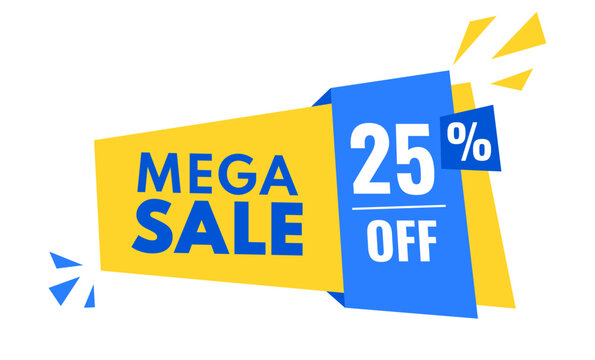 mega sale 25 percentage off discount, stripe, price balloon, yellow, blue