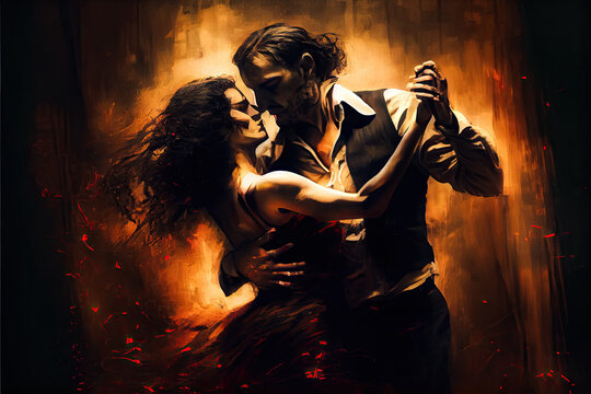 Romantic couple dancing tango - By Generative AI	

