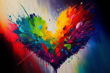 A explosion of hearts in a variety of colors on a 2D abstract canvas - Generative Ai