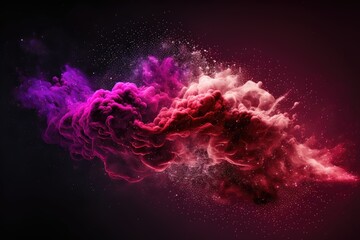red and pink smoke with shiny glitter particles abstract