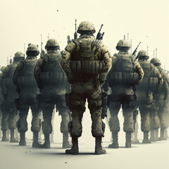 Back view of some soldiers. Generative AI.	
