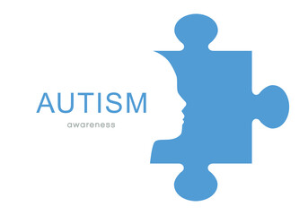 World autism awareness day. Blue puzzle with face vector background. Symbol of autism. Medical flat illustration. Health care