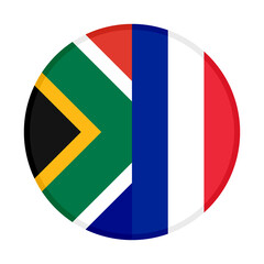 round icon with south africa and france flags, isolated on white background