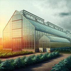 Plakat Agricultural production greenhouse. Generative AI. 