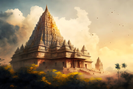 Majestic and giant indian hindu temple in the style of ancient architecture