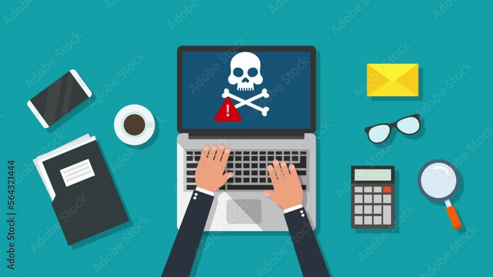 Poster malware virus ransomware attack warning alert concept motion animation.businessman typing text on th