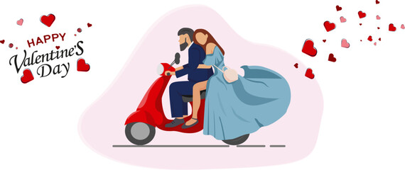 Illustration of Happy Valentine's Day 14 February. Romantic couple happy and in love. Couple in love. Valentine's Day characters. Vector illustration in cartoon style. 