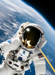 Fototapeta na wymiar Astronaut floating in space with no gravity
