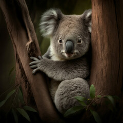 Koala in a tree. Generative AI.	
