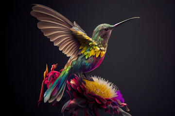 Fototapeta premium Hummingbird sitting on the flower. Generative AI.