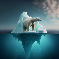 Polar bear on an iceberg. Global warming concept. Generative AI.	
