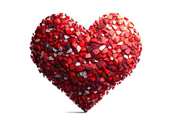 Fototapeta na wymiar Large volumetric red heart from particles isolated on white background, 3d, great for Valentine's Day, wedding, Mother's Day - textiles, banners, wallpaper, background, love symbol.