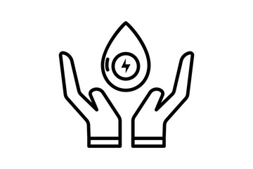 Fototapeta na wymiar Save hydro power icon illustration. Hand icon with water drop and electricity. icon related to ecology, renewable energy. Line icon style. Simple vector design editable