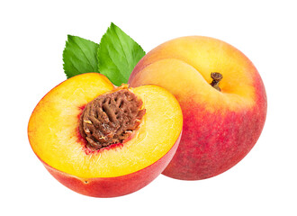 Peach fruit isolated on white or transparent background.