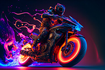 Obraz na płótnie Canvas Crazy futuristic motorbike. Man On A Motorcycle. Generative AI.