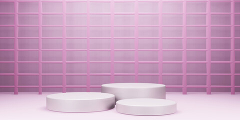Naklejka na ściany i meble 3 podiums . podium and pink background for product presentation. 3d rendering illustration.