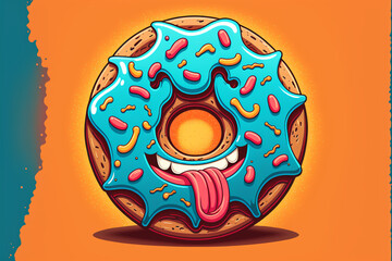 animated positive donut with smile and tongue sticking out on orange background