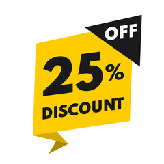 Price tag 25 percent off, yellow and black value balloon