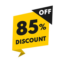 Price tag 85 percent off, yellow and black value balloon