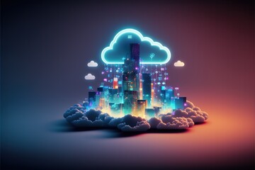 Fototapeta Cloud computing concept. Smart city wireless internet communication. AI obraz