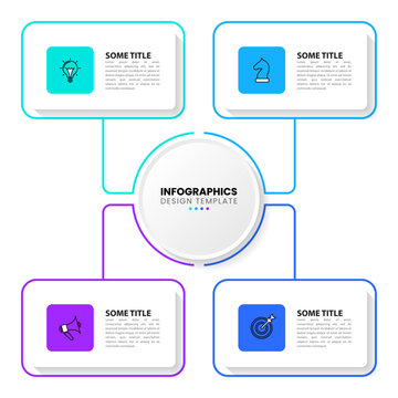 Infographic Template. 4 Rectangles Connected To A Central Circle