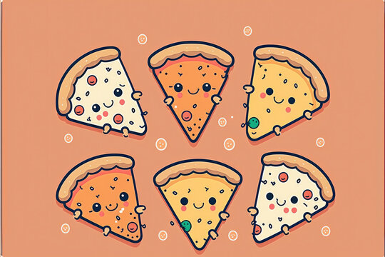 Funny and cute Pineapple Pizza Japan Style Illustration - Vector, Simple, Clean, Minimalist Design for Wallpaper, Bright and Seamless Collection"