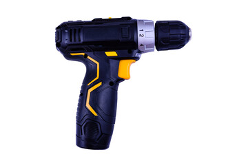 Cordless screwdriver isolated on a white background. Accumulator instrument