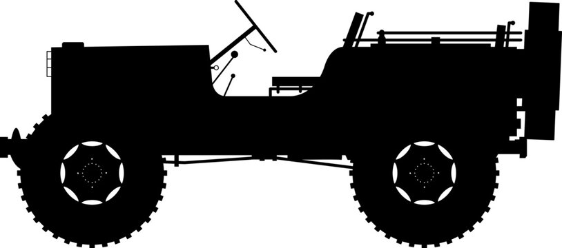 silhouette of a Jeep black vector on transparent background, simple minimal silhouette of a jeep on white background 