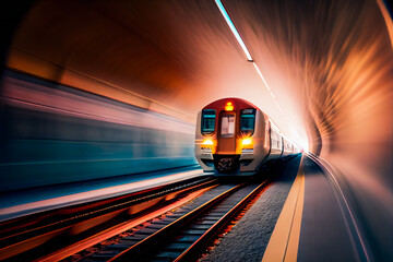 Naklejka premium Inside view of Motion blurred underground. Generative AI.