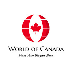 Fototapeta na wymiar World of Canada with flag vector logo template. This design suitable for identity or travel business.