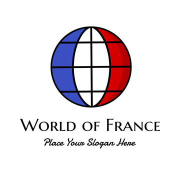 World Of France With Flag Vector Logo Template. Suitable For Identity Or Travel Business.