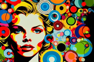 Poster Pop Art portrait of a beautiful  woman.  Generative AI. © EwaStudio