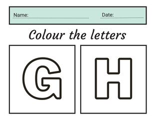 letter G - H coloring practice worksheet with all numbers for kids learning to count  Worksheet. illustration vector