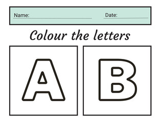 letter A - B coloring practice worksheet with all numbers for kids learning to count  Worksheet. illustration vector