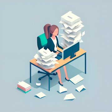 Woman at office, isometric