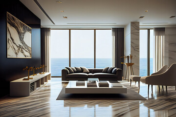 Large modern luxury living room interior.  Generative AI.