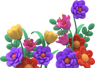 floral spring background 3d illustration 봄 활짝 핀 꽃 3d 일러스트 - obrazy, fototapety, plakaty