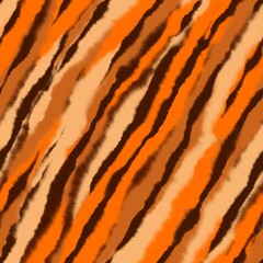 Tiger skin seamless pattern. Watercolor diagonal waves. Abstract blurred pattern with curved stripes in beige, orange and brown colors © Morena
