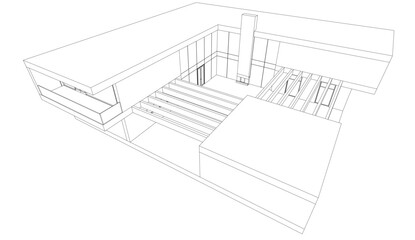 Modern house sketch architectural 3d illustration