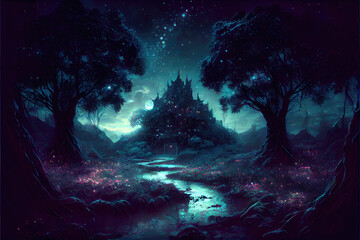 dark forest wonderland castle - By Generative AI