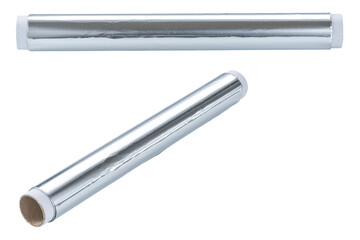 Aluminum foil for baking and roasting close-up. Wrapping food foil isolated on a white background.