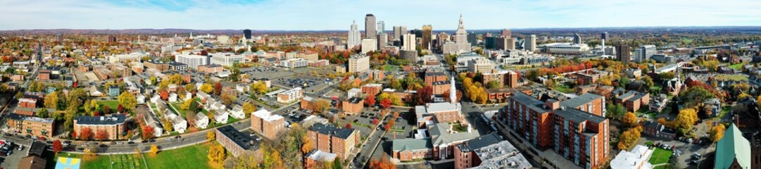 Aerial panorama of downtown Hartford, Connecticut, United States
