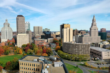 Aerial of Hartford, Connecticut, United States city center