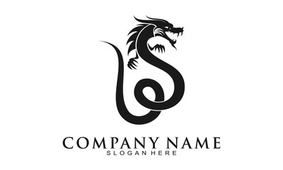 Black dragon illustration vector logo