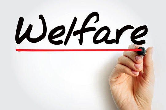 Welfare is a type of government support intended to ensure that members of a society can meet basic human needs, text concept background