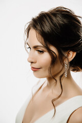 facial portrait of a beautiful brunette bride